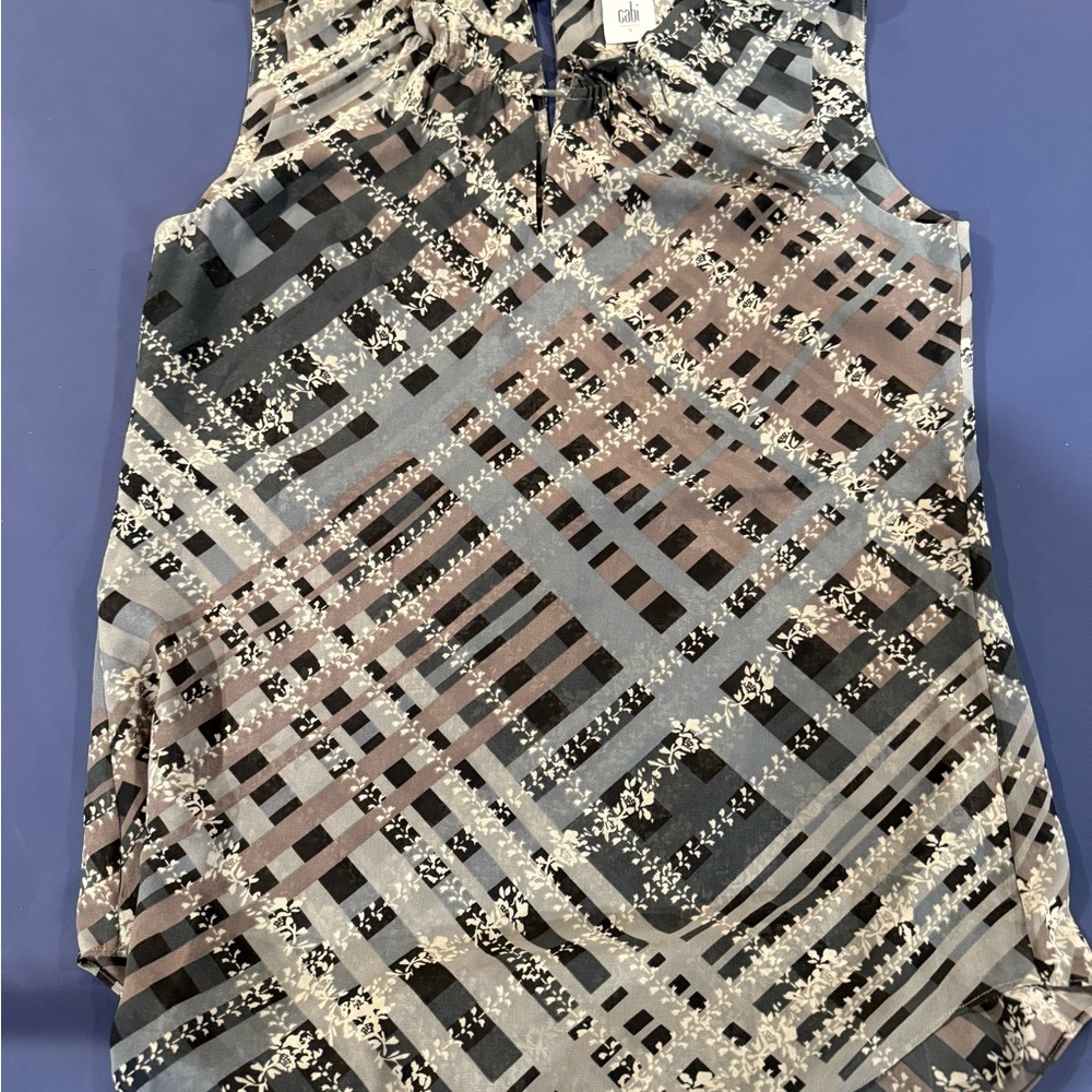 CAbi Women's Sleeveless Top - Black, Gray, and Brown Pattern